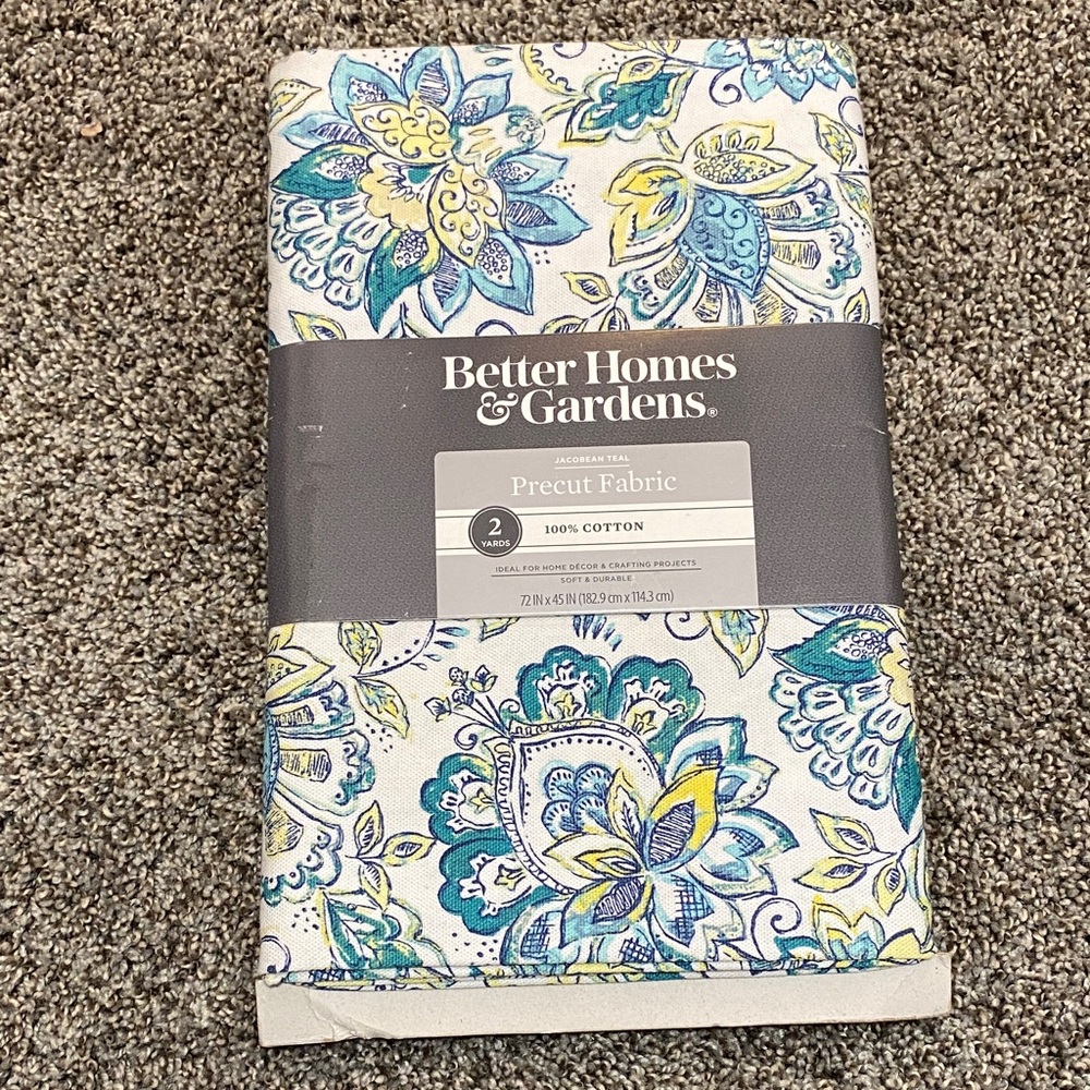 Better Homes And Gardens Teal and Yellow Floral Precut Fabric Jacobean‎ Teal